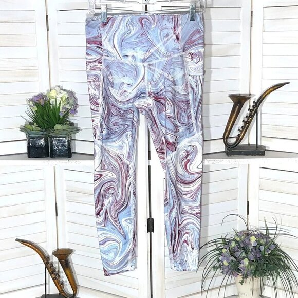Cardio Works Leggings Swirl Blue Wine High Waist Pockets M - Picture 1 of 8